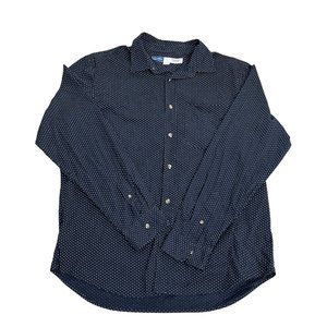 Old Navy Mens Dress Shirt Blue White Polka Dots Size Large Regular Fit